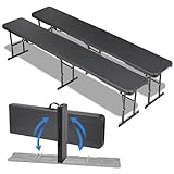 2 PCS Bierbank Klappbar,Klappbank Garten,Faltbank Camping mit Tragegriff,Faltbare Campingbank 180cm,Bierzeltbank belastbar bis 400kg,Partybank aus HDPE Kunststoff & Stahlgestell,Gartenbank,HolzOptik