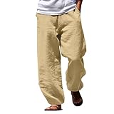 DBMZV Herren Leinenhose Straight Leg Sweatpants Locker Geradem Bein Sweathose Baggy Jogger Freizeithose Leicht mit Gummizug Jogginghose Leinen Yoga Stoffhose Casual Elastischer Taille Leinen Hose