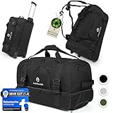 EVERGLOBE Reisetasche mit Rollen 90l Groß [Recycelt]- 3in1 Tasche + Trolley + Rucksack | Reisekoffer Travel Bag Sporttasche Duffle Bag Koffer für Urlaub Reise Outdoor Sport | Damen und Herren Schwarz