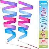 Cikyner Tanzband, 2 Stück Buntes Gymnastik Band mit Stab Gymnastik Farbband Tanzbänder Kinder Regenbogen Band für Schule und Heimspiel, Ideal für Mädchen auf Kindergeburtstag oder Weihnachten (BPP)