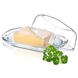 KADAX Butterdose aus Glas, hochwertige, klassische Butterschale, Butterbox mit Deckel, 20 x 13 x 6,5 cm, Butterglocke für frisches Butter, Käse, transparent