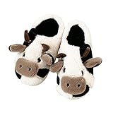 Adisputent Kuh Hausschuhe Flaumig Damen Herren Cow Slippers Plüsch Pantoffeln Tiere Niedliche Cartoon Hauspantoffeln Winter Kuschelige Warme Schuhe Indoor Mädchen Frauen Kuh Geschlossen EU 37-38