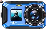 Digitalkamera, Yixinxin 4K 64MP 33FT UHD Unterwasserkamera zum Schnorcheln mit 32GB Karte Dual-Screen Kompakte wasserdichte staubdichte schwimmfähige Kamera Autofokus Digitalkamera wasserdicht 1500mAh