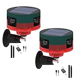 Solarbetriebener Bewegungssensor für den Außenbereich - bellende Hunde und Schüsse, 360-Grad-Bewegungsmelder-Alarm, 2*130dB Bellender Geräuschmacher für Häuser, Bauernhöfe (2rot)