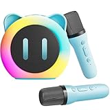 Karaoke Maschine Kinder Karaoke Anlage mit 2 Kabellosen Mikrofonen - Tragbare Mini Karaoke Maschine mit Sprachveränderungseffekten und LED-Licht - Geschenke Spielzeug für Mädchen und Jungen (Blau)