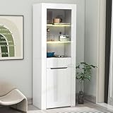 Vitrine mit LED-Leuchten, Vitrinenschrank mit Regalen, Displayschicht aus Gehärtetem Glas, Bücherschrank, Aktenschrank, Standvitrine, Hochschrank für Wohnzimmer, Büro (60 x 35,5 x 165 cm)