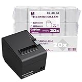 Thermorollen 80mm x 80m x 12mm - Kassenrollen - Bonrollen für Registrierkasse - Bondrucker - Thermopapier – BPA Frei (20 Rollen)