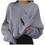 Kapuzenpullover für Damen, UK-Sweatshirts für Damen, kurzer Rundhalsausschnitt, lässig, langärmelig, bedruckt, Oberteil, Pullover, Damen-Sweatshirts, Größe 48, grau, XXL