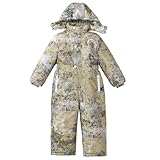 L SERVER Kinder Skianzug Jungen Wind und Wasserdichte Schneeanzug Mädchen Bedruckte Thermokleidung Skioverall Kältebeständige Schneeoverall mit Kapuze, Tarnmuster, 104-110