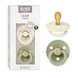 BIBS Colour Symmetrical Schnuller 2er Pack, BPA-frei Dummy-Schnuller, Symmetrischer Nippel. Naturkautschuk / Latex, Hergestellt in Dänemark. 0-6 Monate (2er Pack), Ivory / Sage