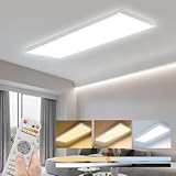 Vkele LED Panel Deckenlampe Dimmbar mit Weiß Aufbaurahmen 100x25cm, 40W 4627lm LED Deckenleuchte mit Fernbedienung, 3 Farbtemperatur (2700K-6500K) LED Deckenleuchte Flach für Wohnzimmer, Büro, Studio