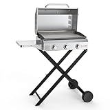 Onlyfire BBQ Gasgrill Grillwagen | Plancha Gasgrill 3 Brenner aus Edelstahl | mit Faltbarem Rollwagen, Grillplatte, Rollen, Thermometer | Grillfläche 57x36cm | 7Kw | für Outdoor Camping Balkon Garten