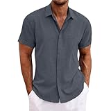 Herren Leinenhemd kurzärmeliges T-Shirt Einfarbige Hemden Kurzärm Baumwolle Leinen Hemd Herren Strandhemd Oversize Herren Kurzarmhemd Freizeithemd Bluse