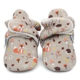 Dotty Fish Baumwoll-Babybooties – Warme Winter-Babyschuhe mit Fleecefutter – Barfußgefühl, rutschfeste Wildledersohle, verstellbarer Verschluss – Unisex für Jungen & Mädchen - Waldtiere - 12-18 Monate