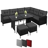 Montafox Poly Rattan Ecklounge 7 Personen Eckbank Tisch 2 Hocker Sitzkissen 5cm Gartengarnitur Sitzgruppe Ecksofa Terrasse Sitzecke Eckgarnitur Garten Wintergarten, Farbe:Nachtschwärmergrau