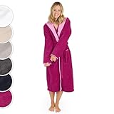Blumtal Bademantel Damen Frottee in L aus 100% Baumwolle - OEKO-TEX zert. Sauna Bademantel Damen Baumwolle aus Velour & Frottier- extra saugstarke Bathrobe Women - weicher Morgenmantel - Fuchsia/Pink