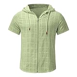 Herren Weste Gestreiftes T-Shirt, Herren Pullover Kurzarm Mit Kapuze Kapuzenpullover Reißverschluss Sweatjacke Stretch Freizeit Leinenhemd Schnelltrocknend Sommershirts Einfarbig Kurzarmshirt