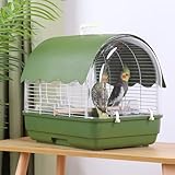 Vogelreisekäfig Aus Leder – Starterset für Kleine Vögel Mit Vogelkäfigen Und Zubehör, Ideal für Sittiche, Unzertrennliche, Sperlingspapageien, Finken, Kanarienvögel, Griffdesign(Green,Medium)