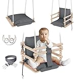 MAMOI® Babyschaukel, Schaukel Indoor und Outdoor, Holzschaukel, Kinderschaukel, Schaukeln aus Holz, Kleinkinderschaukel für Kinderzimmer und Türrahmen, 3 in 1