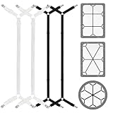 Jyvlucient Bettlakenhalter, 4 Stück, verstellbare Bettlakenspanner, elastische Bettlakenspanner für Bettwäsche, Spannbetttuchgreifer, um Bettlaken an Ort und Stelle zu halten, Weiß / Schwarz