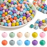 I LOVE MOM Holzperlen zum Auffädeln 300 Stück Runde Holzperlen Bunt Groß 10 mm Holzkugeln mit Loch Kinder für DIY Schmuckherstellung Armbänder Halsketten(10mm Matte)