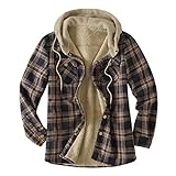 DUHGBNE Jacke Winter Herren Warm Herbst Mantel Große Karierte Mit Kapuze Lockerer Große Samt Hemd Oberteil Oversize Strickjacke Herren