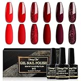 Shining She UV Nagellack Rot,6 Farben Glitzer Rot Burgunder Dunkel Gel Nagellack Set Soak-Off UV Schellack nagellack Maniküre Set für Anfänger Nail Art Salon DIY, 8ML