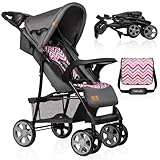 LIONELO Emma Plus Kinderwagen bis zu 15 kg, Kindersportwagen, leicht modern klein Buggy mit Liegeposition, zusammenklappbar, große Räder, großer Korb, Tasche Pink Scandi