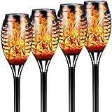 FLOWood Solarleuchten für Außen Garten, 4 Stück, 12LED Solarlampe für Außen Solar Fackel Gartenfackeln, IP65 Wasserdicht Solarlampe für Außen, Gärten, Weg,