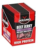 Jack Links Beef Jerky Teriyaki – 12er Pack (12 x 60g) – Trockenfleisch Eiweiß Snacks - High Protein Snack für Gym, Fitness, Outdoor - American Food für Menschen - Dörrfleisch Chips aus Rind Fleisch