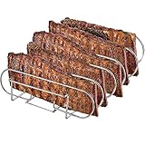 Spareribs Halter Grill – Rippchenhalter aus reinem Edelstahl für 5 Rippchen – Aufsatz zur Zubereitung von Spareribs und Braten auf Gas- und Kohlegrill, Spülmaschinengeeignet – 33 x 29 x 8 cm