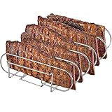 LyximGss Spareribs Halter Grill – Rippchenhalter aus reinem Edelstahl für 5 Rippchen – Aufsatz zur Zubereitung von Spareribs und Braten auf Gas- und Kohlegrill, Spülmaschinengeeignet – 33 x 29 x 8 cm