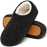 Mishansha Warme Hausschuhe Herren Winter Pantoffeln Herren Hausschuh Männer Memory Foam Slippers Geschlossen Fell Hauspantoffeln Schwarz,Gr.48