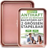 Nutrichef Backblech Set 2-teilig Antihaft 40x28cm + 35.5x24.6cm Roségold – Ofenfest bis 232°C | PFOA-frei | Stapelbar & Spülmaschinengeeignet, Rosegold