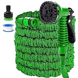 LINGKY Flexibel Gartenschlauch, 7.5M/25FT Flexibler Wasserschlauch mit 7 Funktionen Brause, Dehnbarer Garden Hose Schlauch für Gartenbewässerung, Haustier, Autowäsche (7.5M/25FT,Grün)