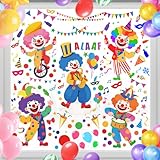 karneval deko,9 sheets Fensterbilder Selbstklebend Clown Fenster Aufkleber Fasching Fenster， Tiere Fensteraufkleber Clown Party Dekoration（20×30cm） (Rot)