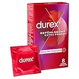 Durex Gefühlsecht Extra Feucht Kondome – Dünne Kondome mit anatomischer Easy-On-Form & mit viel Silikongleitgel befeuchtet – 8er Pack (1 x 8 Stück)