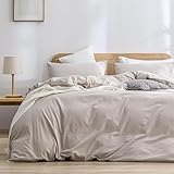 Gezu Bettwäsche 135x200cm Baumwolle Leinen Taupe 2Teilig Einzelbett Bettwäsche Set Oeko-TEX® Standard Zertifiziert Wende Bettwäsche Bettbezug 135x200 und Kissenbezüge 80x80 mit Reissverschluss