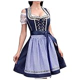 Dirndl für Damen Midi-Oktoberfest Damen Outfit Dirndl Set 3 Teilig Damen Inkl.Dirndlbluse Weiß-Dirndlkleid-Seidenband Trachtenkleid Ohne Schürze Dirndl-Komplettsets Große Größen Festliche Damenmode