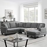 Kiyah U Shape Sectional Sofa Modular Cloud Couch with 3 Pillows and Chaige Lounger, 7 Seat Sectional Sofa Modern Upholstered Sofa Couch with Deep Seat Compatible with Living Room (Beige),Sofa