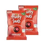 FruitySouls - Gefriergetrocknete Erdbeeren mit Zartbitter Schokolade | 2 Pack (160g) | Vegan | Schokolierte Früchte | Gefriergetrocknete Früchte mit knackigem Zartbitter-Schokomantel | Schokofrüchte