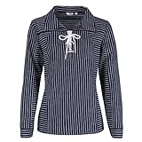 modAS Damen Takelhemd mit V-Ausschnitt mit Kordelschnürung - Maritimes Fischerhemd mit Breiten Streifen Blau Größe 40