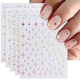 JMEOWIO Nagelsticker Aurora 12 Blatt Nail Art Sticker Selbstklebend Nagelaufkleber Holografisches Stern Herz Dekoration Nageldesign Zubehör
