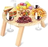 Outdoor Weintisch Tragbar, Mini Campingtisch, Picknicktisch Rund Holz Tragbarer, Outdoor Weintisch Picknicktisch Klappbar Kleiner Strandtisch für Garten Reisen Camping Picknick Strand (30x16cm)