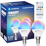 Aigostar Mesh - Alexa Glühbirne E14 Bluetooth Mesh G45 6.5W, Smarte Glühbirne Funktioniert mit Alexa, Smart Bulb LED 555LM RGB & 2700K-6500K, 2 Stücke (mit Bluetooth-Fernbedienung)