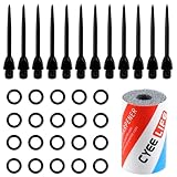 CyeeLife 12 Stück 2BA Steel dartpfeile Spitzen + 20 Stück Gummiringe + 1 Stück Dartpfeile Spitzer,Metallspitzen für Dartpfeile Umrüsten Softdart, Steeldartspitzen Metall,Dart Tip Konverter Tool
