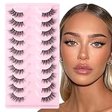 AUYAO 3D Volume Band Falsche Wimpern Wimpernverlängerung Set DIY Cluster Lashes Natürliche Wispy Lashes Cat Eye Natürlicher Look Wiederverwendbare Kurze Fake Eyelashes für Auftritt Alltag Party 10PC-A