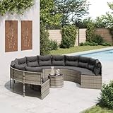 Tidyard Gartensofa mit Tisch und Kissen Rund Grau Poly Rattan