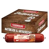 Fleischeslust Hundewurst, Zartes Rind mit Karotte, Hagebutte & Kürbiskernen als Futterbox (6x800g), Nassfutter-Wurst schnittfest & getreidefrei, Hundefutter für ausgewachsene Hunde
