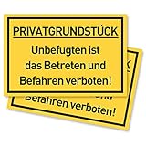 2er Set Privatgrundstück Schilder (30x20 cm Kunststoff) - Betreten und Befahren verboten Schild - Privatweg - Zutritt verboten - Durchgang Privat - (Gelb) Betreten Verboten